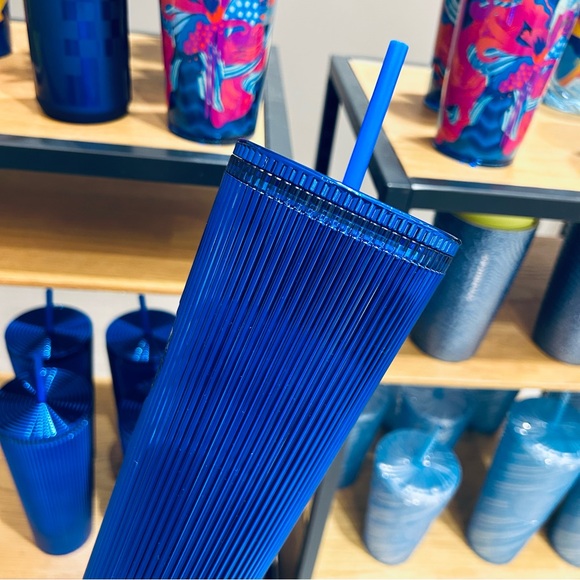 Starbucks Blue Pleated Chrome Cup Anodized Metallic Tumbler Venti 24oz New 2024 - Picture 6 of 17